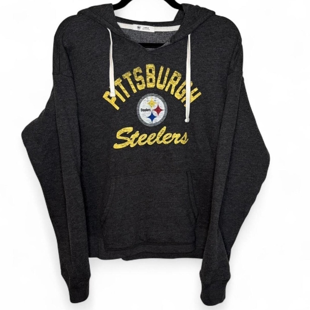 Pittsburgh Steelers NFL Hoodie Sweatshirt 47 Brand Large Gray Yellow
